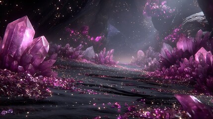 Enchanting Crystal Cave With Sparkling Luminescent Flora And Alien Landscape