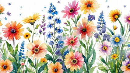 Wildflower Watercolor Border Design for Summer Cards and Posters - Powered by Adobe