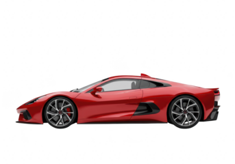 A sleek red sports car isolated on a transparent background, representing luxury and high performance