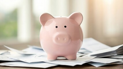 Piggy bank surrounded by overdue invoices — illustrating savings under threat