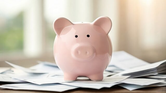 Piggy bank surrounded by overdue invoices — illustrating savings under threat