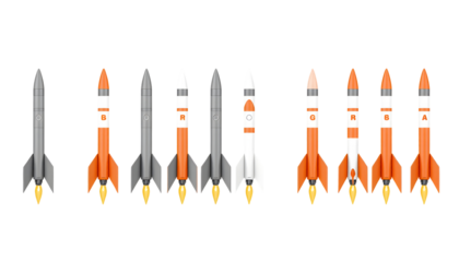 Collection of stylized rockets on transparent background for space exploration and science.