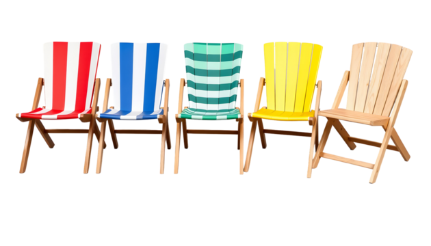 Colorful Beach Chairs Arrayed on Transparent Background