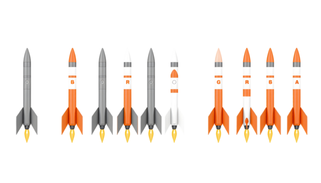Collection of stylized rockets on transparent background for space exploration and science.