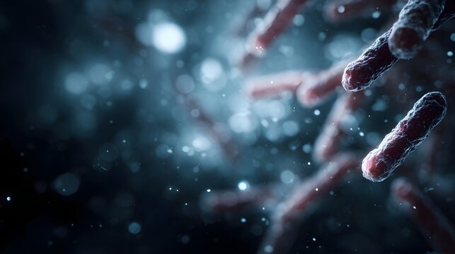 Detailed 3D render of a bacterial cell wall structure in a medical lab setting