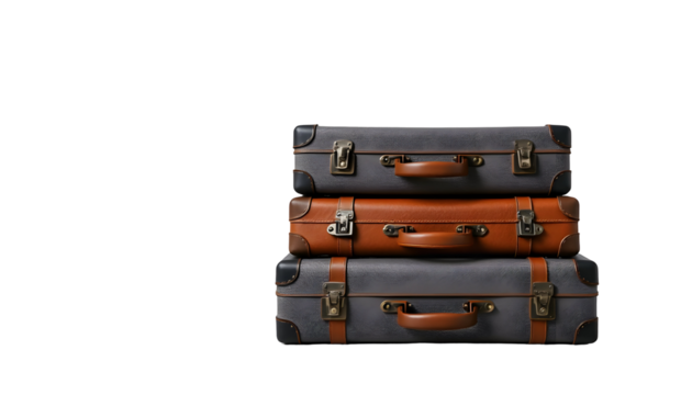 Stacked vintage suitcases, ready for travel.