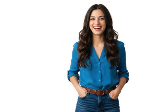 Young latina woman laughing happily, isolated on transparent background - Powered by Adobe