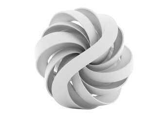 Abstract white geometric shape with swirling ribbons isolated on transparent background
