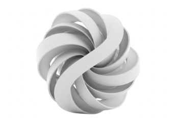 Abstract white geometric shape with swirling ribbons isolated on transparent background