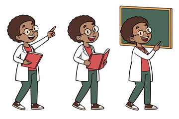 Teacher character pack with book and chalkboard poses