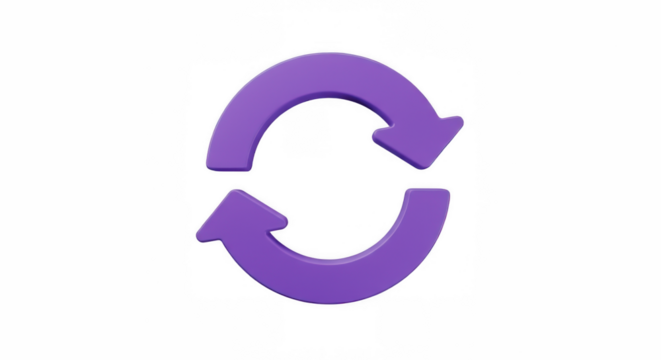 3D Purple Refresh Sync Arrows Icon Isolated on Transparent PNG Background
