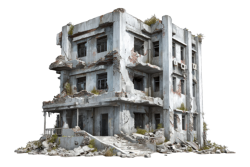 Ruined multi-story building, crumbling concrete