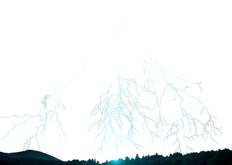 Powerful bolt of white lightning illuminates the dark night sky during a storm