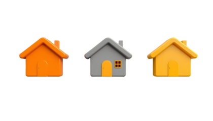 Three 3D Cartoon Houses with Different Colors