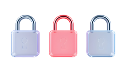 Three 3D Cartoon Padlocks Security Privacy and Protection