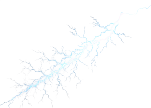 Powerful jagged lightning bolt illuminates the dark night sky with electric energy