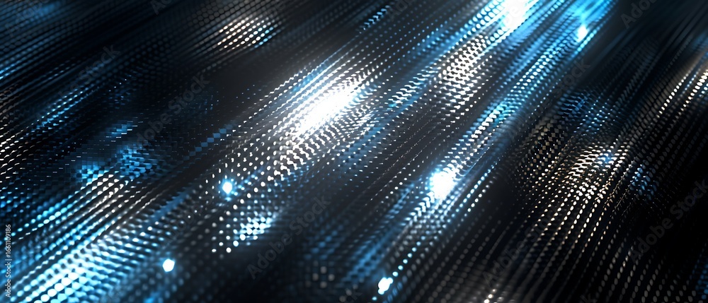 Wall mural abstract digital art featuring a dynamic pattern of glowing blue and gold lights with a bokeh effect