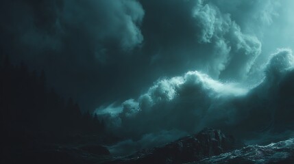 Turbulent Waters Under a Stormy Sky with Dramatic Lighting Effects