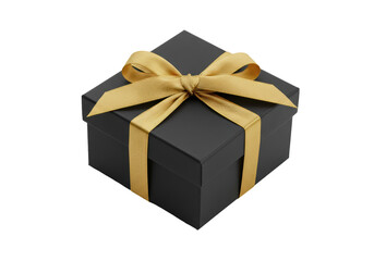 Isolated Luxury Black Gift Box with an Elegant Golden Ribbon Bow