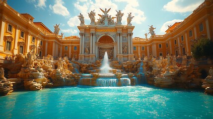 Plakat Majestic trevi fountain in rome italy showcasing architecture and azure waters photo