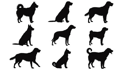 Elegant dog breed silhouettes, versatile design elements graphic