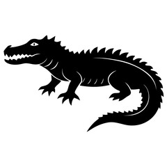 Naklejka premium Black silhouette of a crocodile isolated on white background
