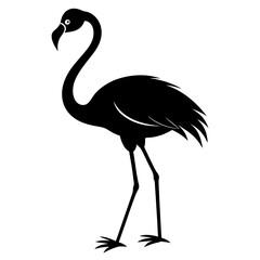 Obraz premium Black silhouette of a flamingo standing elegantly isolated on white background