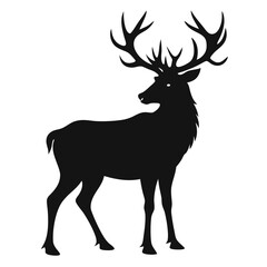 Obraz premium Black silhouette of an elk standing proudly isolated on white background