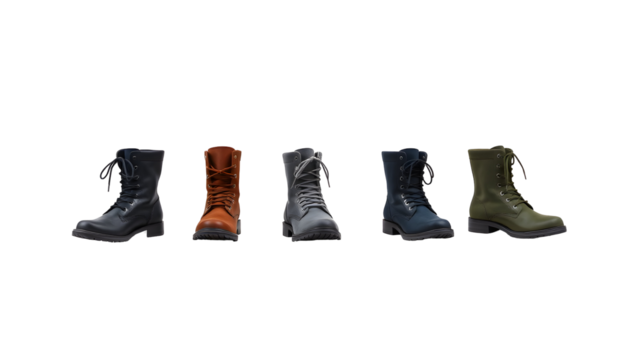 Variety of Combat Boots in Different Colors and Styles