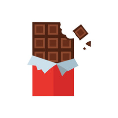 Chocolate Bar Illustration with Bite Mark and Red Packaging Isolated on White