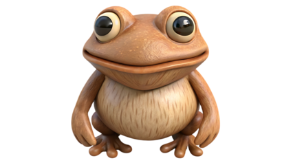 A cartoon frog with big eyes on a black backdrop