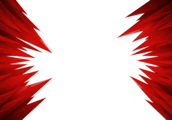 Dynamic red abstract background with sharp edges and bright white center, representing energy and movement isolated on transparent background