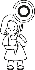 The girl holding a circular picket