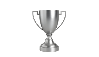 Silver trophy isolated on transparent background for achievement award