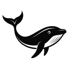 Fototapeta premium Black whale silhouette isolated on white background