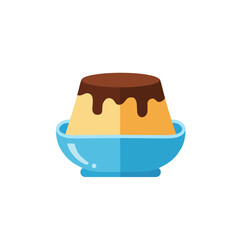 Delicious Chocolate Pudding Dessert in Blue Bowl Isolated on White Background