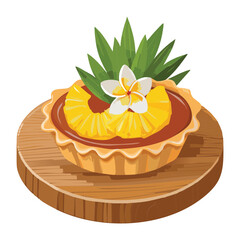 Sweet Pineapple Tart with Pineapple Slices and Plumeria Flowers - Vector Illustration