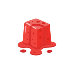 Red gelatin dessert illustration, melting jelly, sweet food, isolated on white