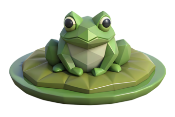 A low poly green frog sitting on a lily pad art