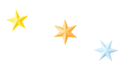 Three Colorful 3D Stars on Transparent Background