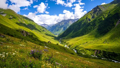 Naklejka premium Mountain Valley Meadow Summer Landscape