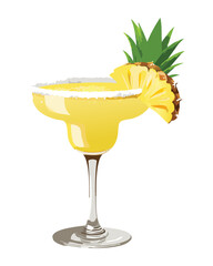 Pineapple Margarita Cocktail in a Glass - Vector Illustration