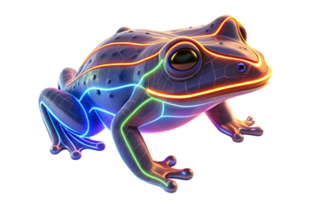 A futuristic frog with neon highlights on black
