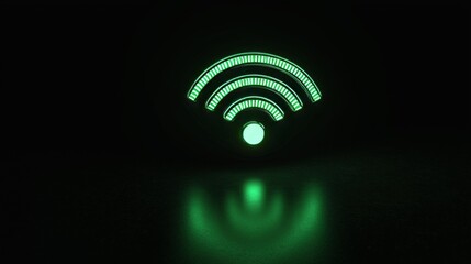 3d rendering, wifi icon green light glowing, black colour background, copy space