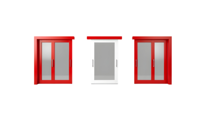 Set of modern doors in red and white, with transparent background