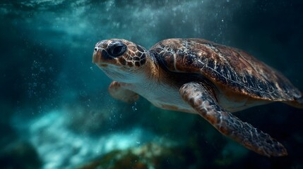 Obraz premium A graceful sea turtle swimming in the tranquil underwater world