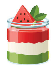 A Delicious Layered Watermelon Parfait in a Glass Jar - Vector Illustration