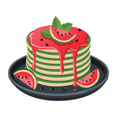 A Slice of Watermelon Cake with Topping on a Plate - Vector Illustration