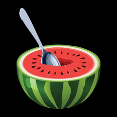 Fresh Watermelon Fruit Bowl with a Silver Spoon - Vector Illustration