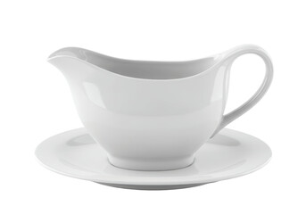 Isolated Classic White Porcelain Gravy Boat on a Saucer